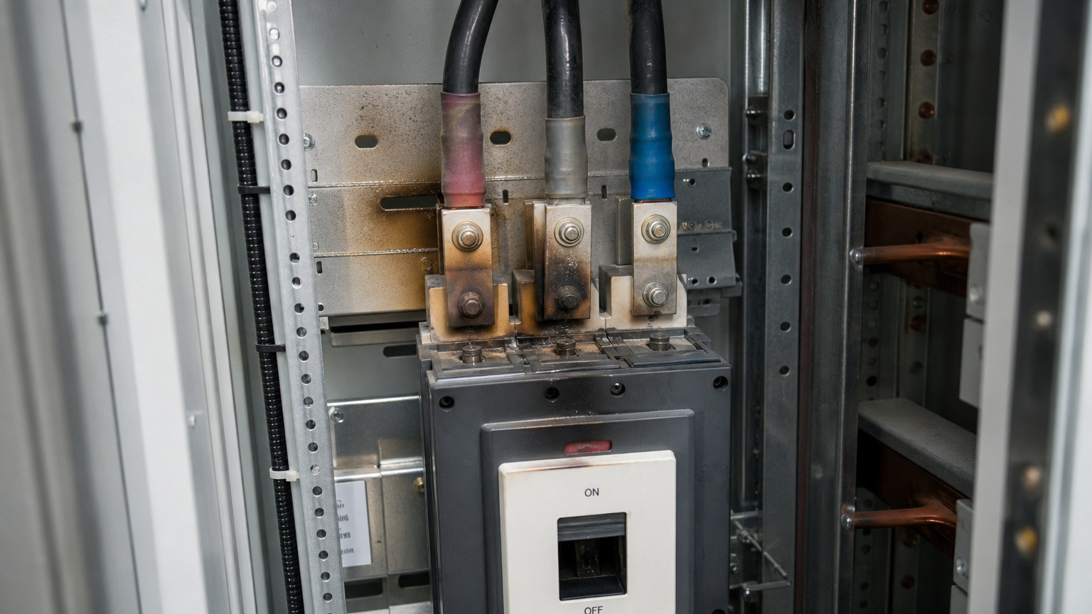 Close-up,Of,An,Industrial,Switchgear,Cabinet,Interior,,Showing,A,Circuit
